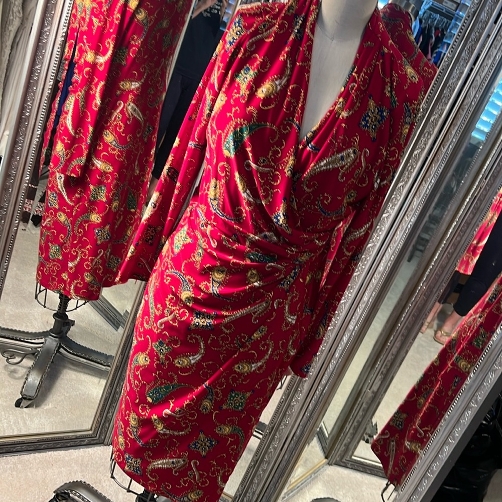 Red print fsux  wrapped dress